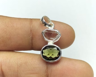 AAA Moldavite Pendants, Oval Moldavite Pendants, Faceted Moldavite Pendants, Herkimer Diamond Pendants, Two Stone Pendants, Boho Pendants