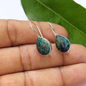 Raw Azurite Earrings, Azurite Earrings, Azurite Silver Earrings, Azurite Jewelry, 925 Silver Earrings, For Her Gift Idea, Anniversary Gift