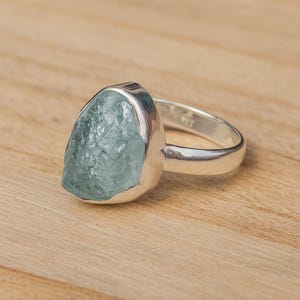 Raw Aquamarine Ring | March Birthstone Ring | Natural Rough Crystal Ring | Sterling Silver Gemstone Jewelry | Handmade Gift for Her, Rings