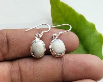 Dendritic Agate Dangle Earrings: 925 Sterling Silver, Nature Stone