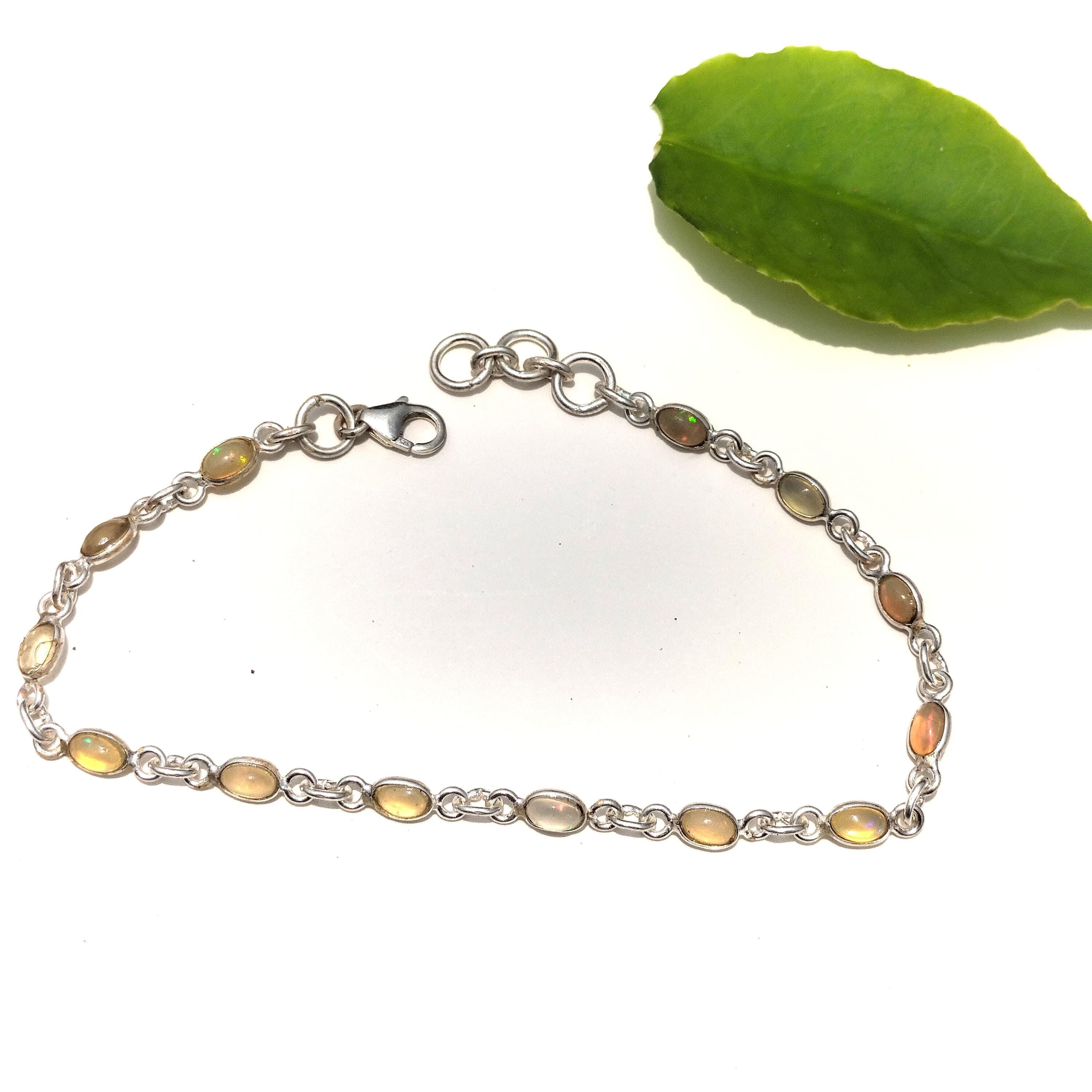 エチオピア産オパールブレスレット：925スターリングシルバー、5 x 7