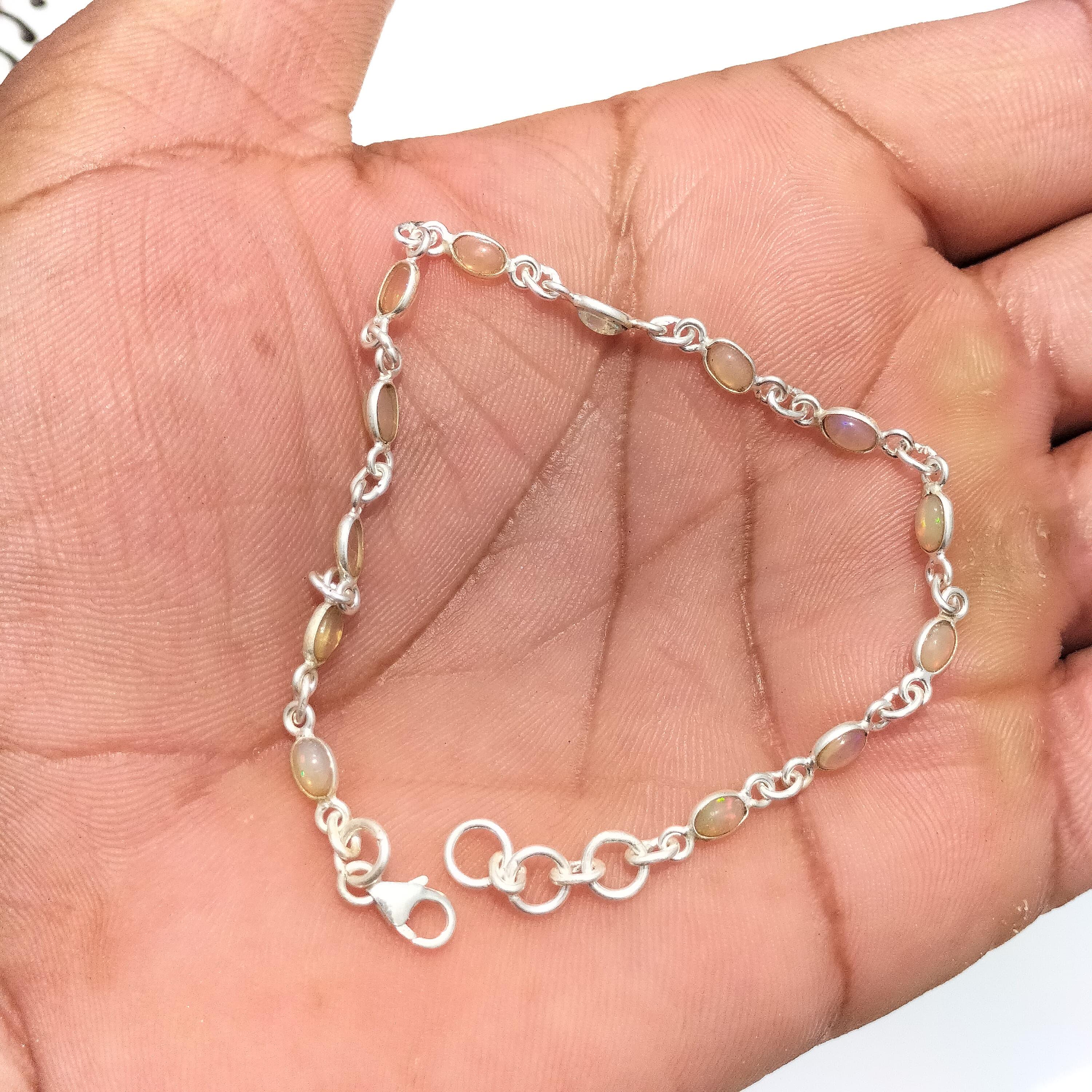 エチオピア産オパールブレスレット：925スターリングシルバー、5 x 7