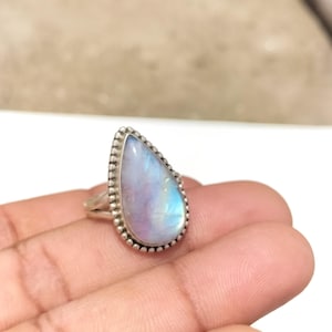 Handmade Rainbow Moonstone Ring, 925 Sterling Silver, June Birthstone, Flashy Moonstone Jewelry, Boho Statement Ring, Gift for Her, For Her