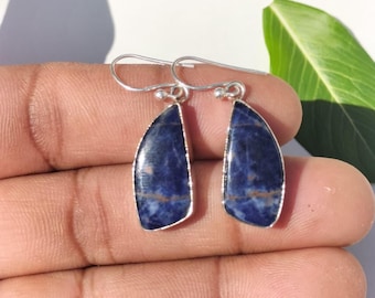 Boucles d'oreilles en sodalite : argent sterling 925, pierre précieuse curative