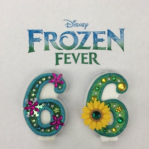 Handcrafted &quot;Frozen Fever&quot; or ANY Themed Birthday Candles- Decorated To Your Liking