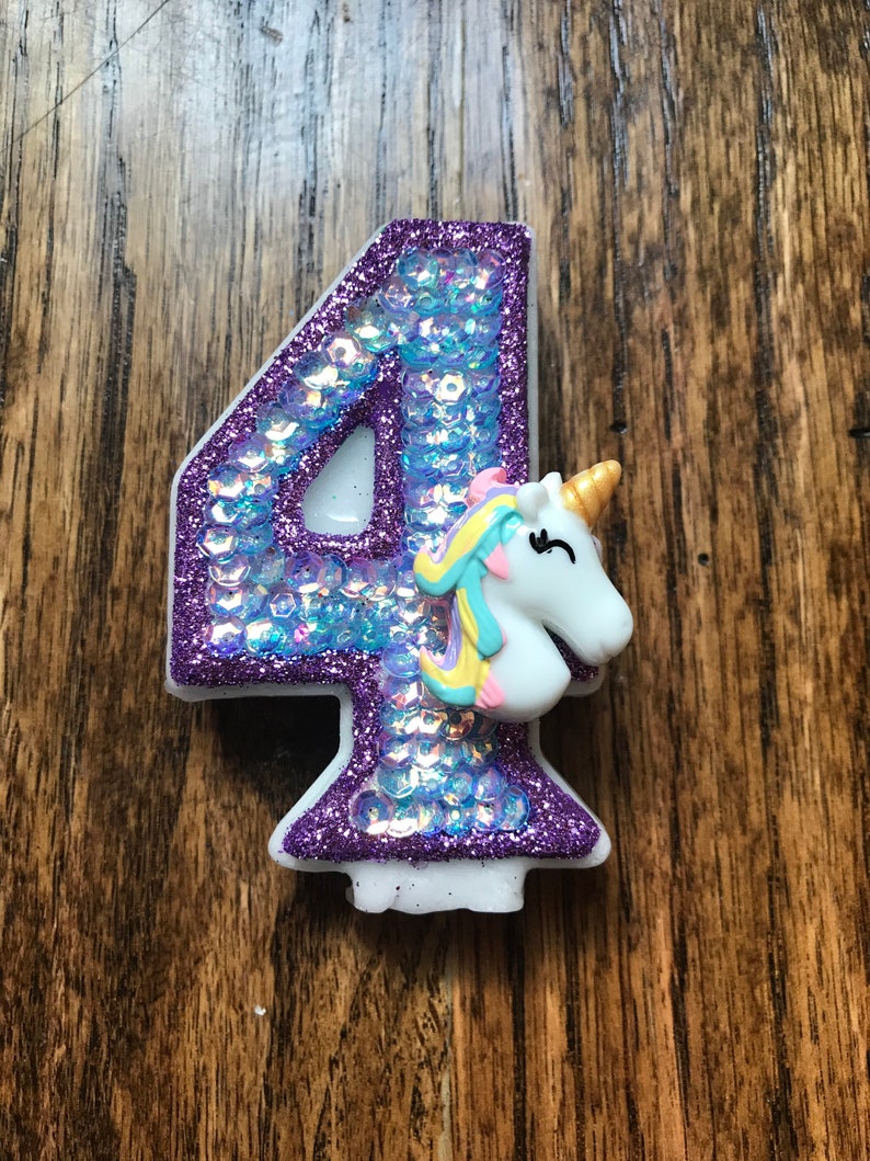 Handcrafted Mystical Sequin Unicorn or ANY Themed Birthday Candles Decorated To Your Liking image 1