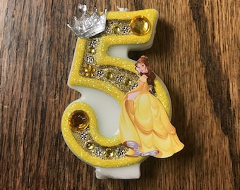 Handcrafted "Belle" or ANY Themed Birthday Candles- Decorated To Your Liking