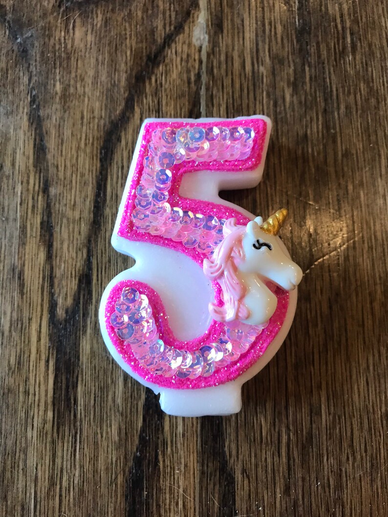 Handcrafted Mystical Sequin Unicorn or ANY Themed Birthday Candles Decorated To Your Liking image 2