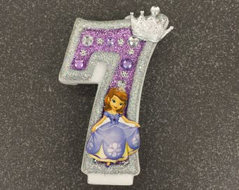 Handcrafted "Sofia the First" or ANY Themed Birthday Candles- Decorated To Your Liking