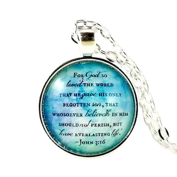 John 3:16 Scripture Bible Verse For God So Loved the World Christmas Necklace, Gift Exchange, Secret Santa, Gift Exchange, Church Group Gift