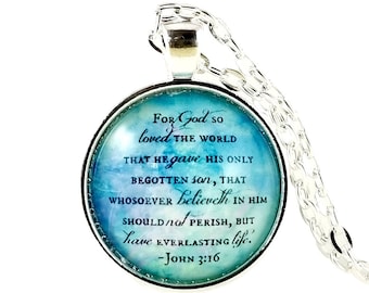 John 3:16 Scripture Bible Verse For God So Loved the World Christmas Necklace, Gift Exchange, Secret Santa, Gift Exchange, Church Group Gift
