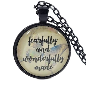 Fearfully and Wonderfully Made Personalized Bible Verse Necklace or Keychain Psalm 139:14 Christian Scripture Customized Stocking Stuffer
