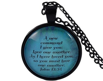 Bible Verse Scripture Necklace, Love One Another, A New Command I Give You, John 13:34, Christian Christmas Gift, Church Group Gifts For Her