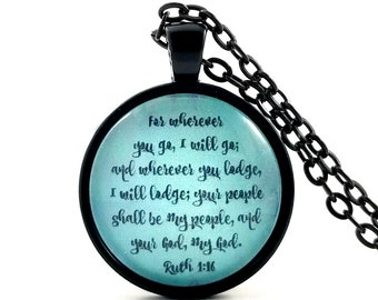 Ruth Bible Verse Scripture Necklace, Christian Gift, Wherever You Go I Will Go, Church Group Gift, Christian Birthday Gift