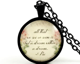 Collar con cita de Edgar Allan Poe: Sueño dentro de un sueño, rosa vintage