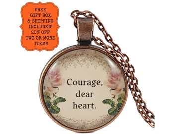 CS Lewis Quote Courage Dear Heart Necklace or Keychain Narnia Quote Encouraging Gift Be Brave Strong Quote Courage Quote Aslan Lucy Quote