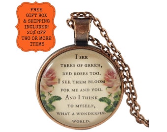 I See Trees of Green What A Wonderful World Personalized Necklace or Keychain Iz Louis Armstrong Wedding Song Lyrics Gift