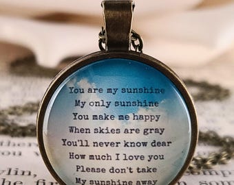 You Are My Sunshine Necklace or Keychain: Song Lyrics Gift Memorial Gift for Mom Daughter Gift Mother Daughter Gift Sunshine Gift