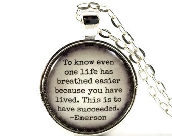 Emerson Inspirational Success Quote, Glass Pendant Quote Necklace, Teacher Gift, Personalized Gift