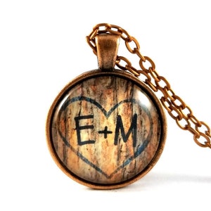 Personalized Tree Carving Initials Necklace, Customized Anniversary Gift, Romantic Gift,, Gift for Girlfriend, Love Gift, Initials Gift