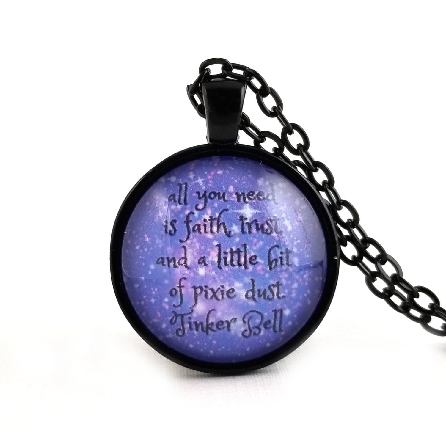 Peter Pan Pendant Necklace 'Faith Trust & Pixie Dust' Tinkerbell Ladies Gift