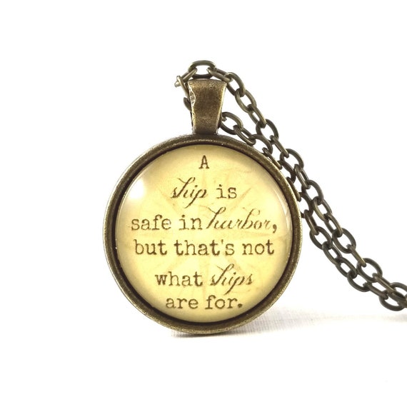Encouraging Quote Glass Pendant Necklace: Vintage Compass Graphic