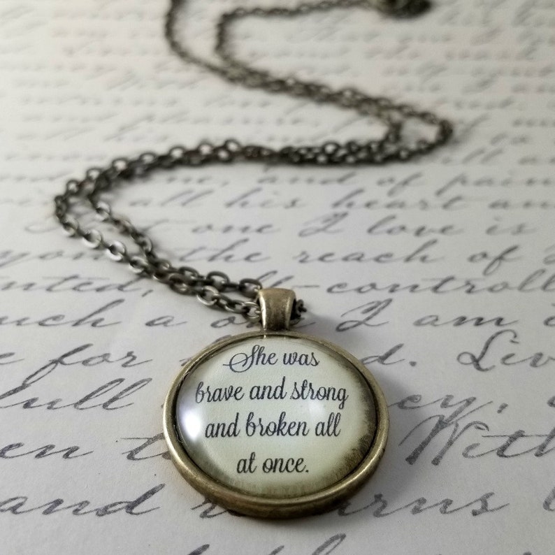 Brave Strong Broken Quote Necklace Encouraging Inspirational Etsy