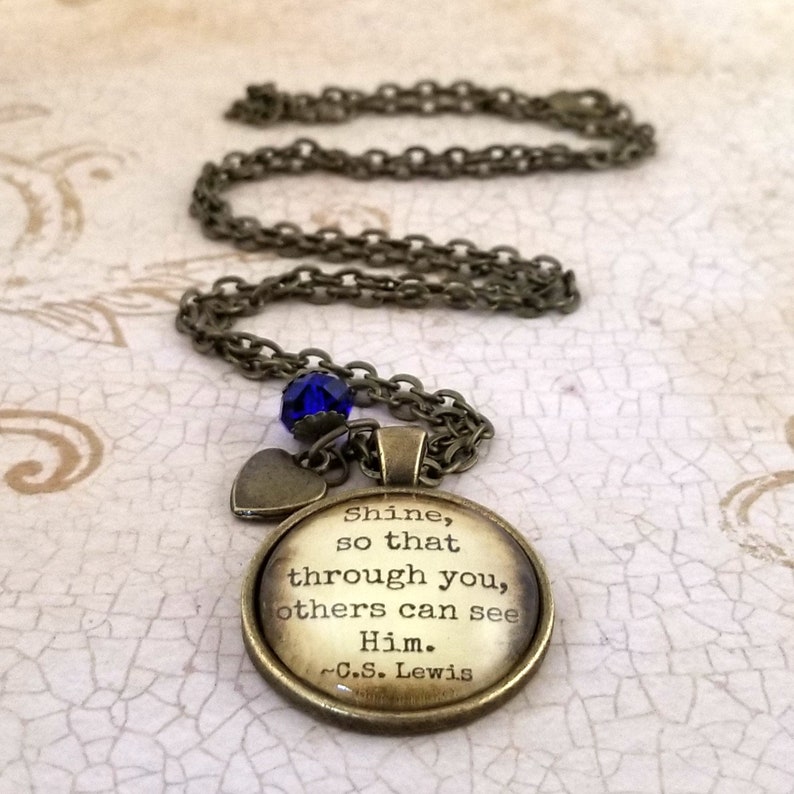 C.S. Lewis Shine Quote, Glass Pendant Necklace, Religious Christian Gift, Personalize with Name image 8