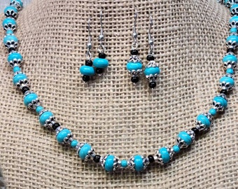 Turquoise Necklace and Earring Set, Southwest Rodeo Jewelry