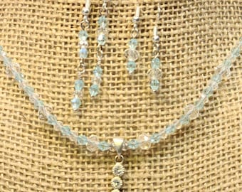Blue Swarovski Crystal Necklace and Earring Set, Quartz Crystals