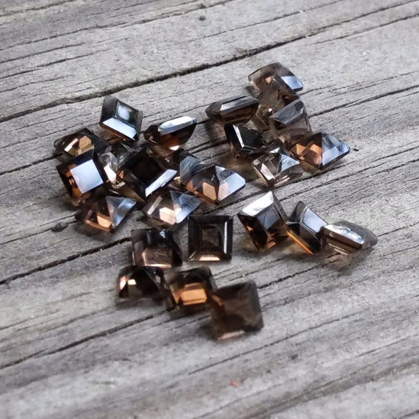 Smoky Quartz Faceted Square Gemstone - (1) 5mm Smokey Quartz  - Faceted Princess Cut Gemstone - Loose Faceted Smoky Quartz Gemstone