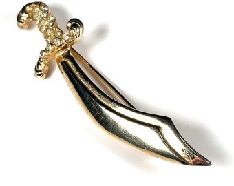 VTG Retro Gold Plated Sword Brooch Pin Pave Crystal Rhinestone Sword Jewelry