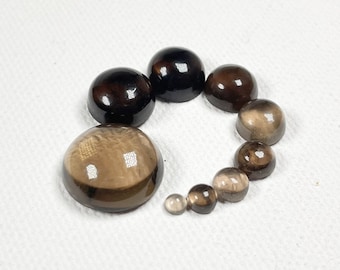 Runder Rauchquarz Cabochon - (1) - 3-14 mm runder Cabochon - Flacher Quarz Edelstein - glatter Rauchquarz Cabochon, brauner Edelstein