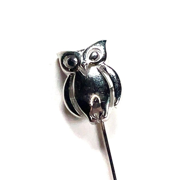 Vintage Crown Trifari Signed Silver Tone Owl Figure Stick Pin, Retro Trifari Costume Jewelry, Signed Trifari Owl Pin