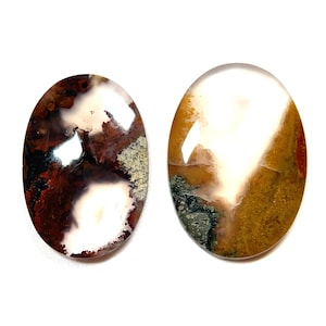Moss Agate Oval Cabochon, #1062-1063 Agate Cabochon Multi Color, Seascapes Cabochon, Multi Dendritic Moss Agate Gorgeous Semi Translucent