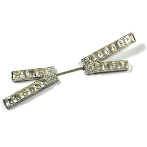 VTG Antiguo Cristal Cuadrado Canal Conjunto Jabot Pin, Retro Stick Pin Jabot Pin Art Deco V