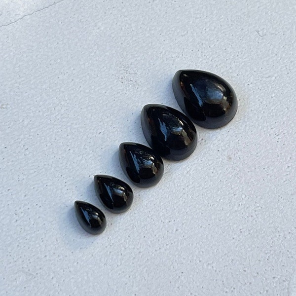 Onyx Teardrop Cabochon - (1) - 3x5-7x10 Black Onyx Cabochon - Flat Back Pear Gemstone - Gemstone Teardrop Cab - Black Onyx Pear Shape