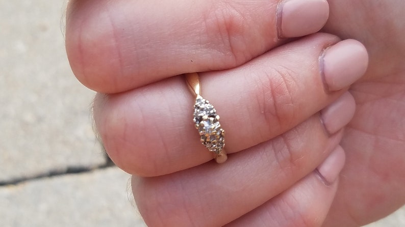10k Yellow Gold Ring Vintage Retro Cluster Promise Ring Vintage Promise Ring Diamond Cluster Ring
