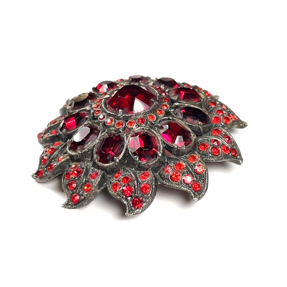 Vintage Ruby Red Art Deco Flower Floral Round Ova… - image 3