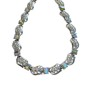 VTG Lisner Signed AB Emerald Cut Rhinestone Silver Tonr Choker Necklace