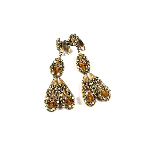 Vtg Miriam Haskell Signed Huge Drop Dangle Topaz … - image 1