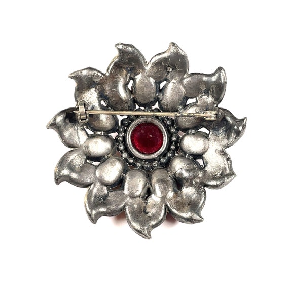 Vintage Ruby Red Art Deco Flower Floral Round Ova… - image 4