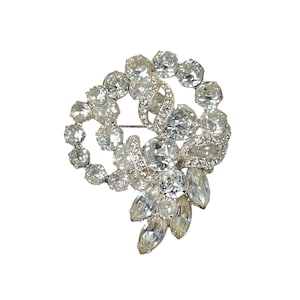 VTG Eisenberg Signed Large Crystal Rhinestone Brooch Pin Dentelle Pave Accent Statement Jewelry