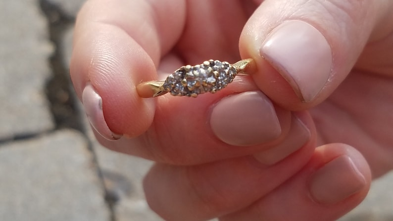 10k Yellow Gold Ring Vintage Retro Cluster Promise Ring Vintage Promise Ring Diamond Cluster Ring