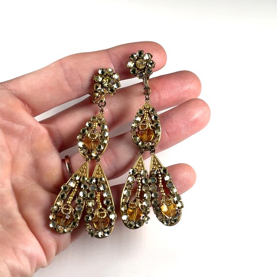 Vtg Miriam Haskell Signed Huge Drop Dangle Topaz … - image 2