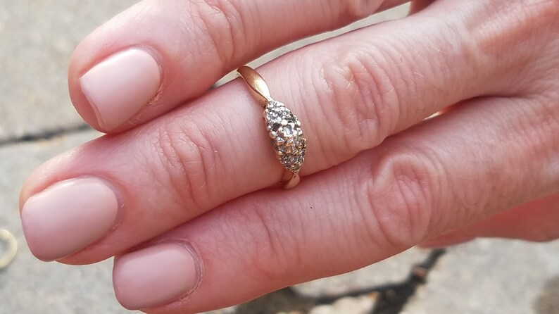 10k Yellow Gold Ring Vintage Retro Cluster Promise Ring Vintage Promise Ring Diamond Cluster Ring