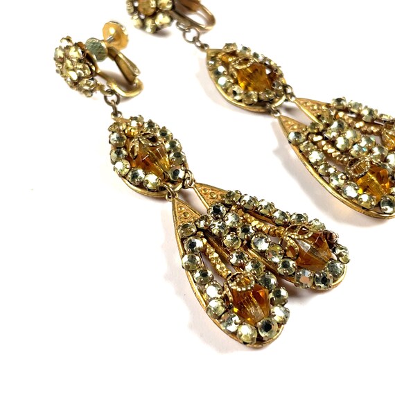 Vtg Miriam Haskell Signed Huge Drop Dangle Topaz … - image 3