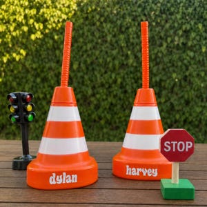 Personalized Traffic Cone Cups with Straw | Construction & Car Themed Birthday Party Decor