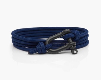 Navy Blue & Black Shackle Bracelet , Sailing Rope Bracelet, Mens Bracelet, Nautical Jewellery.