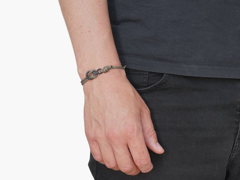 Forest Green & Figure 8 Clasp Descender Rope Bracelet, Stainless Steel image 2